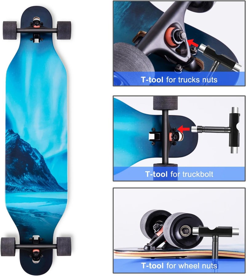 CLYCTIP 41 Inch Longboard Skateboard,9-Ply Maple,ABEC-11 Bearings,Complete Skateboard for Cruising, Carving, Downhill and Free-Style - Image 3